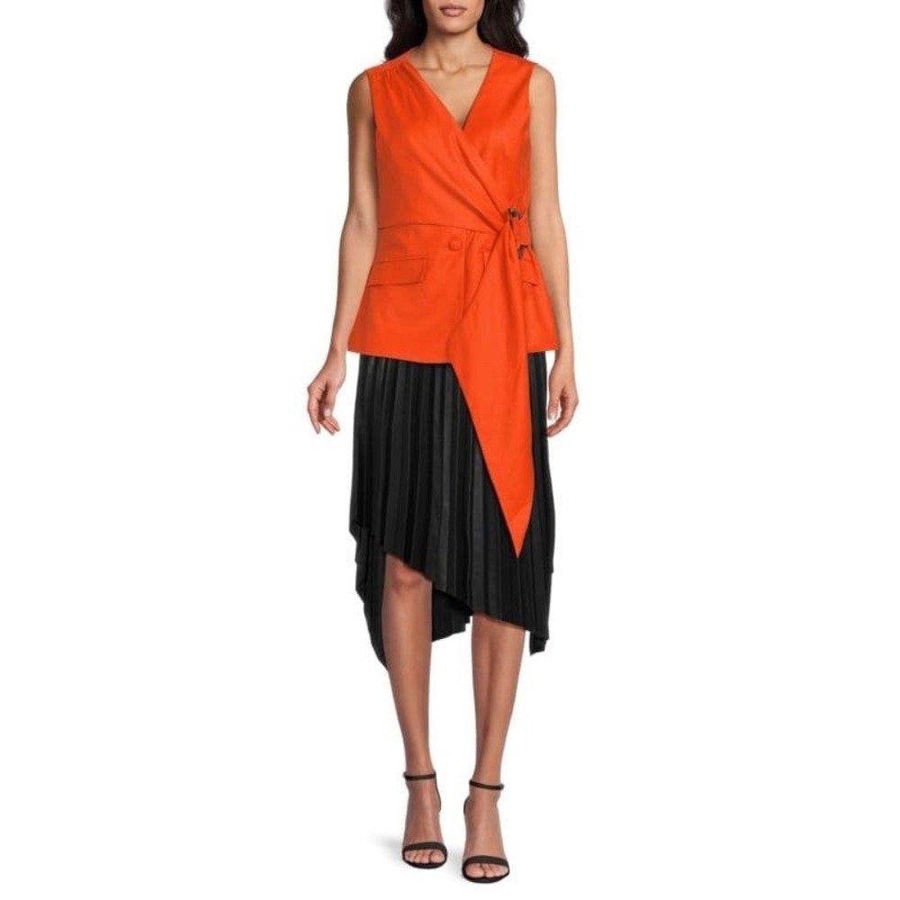 NWT BCBGMAXAZARIA Women's Linen Blend Peplum Vest - Size 8 - Color Pumpkin